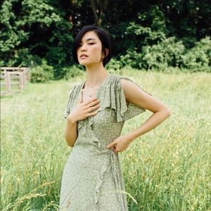 & Other Stories Floral Pistachio Wrap Dress Size 8 (Medium)